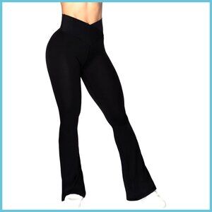 High-Waisted Crossover Yoga Pants with Tummy Control, Flare Leggings